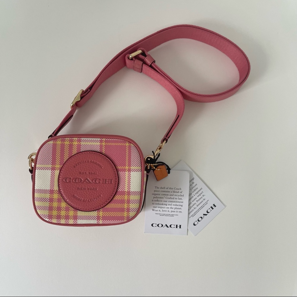 Coach Mini Dempsey Camera Bag With Garden Plaid Print And Coach Patch New W/ Tag